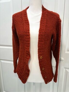 Open-Front Brick brown Buttoned Knit Cardigan